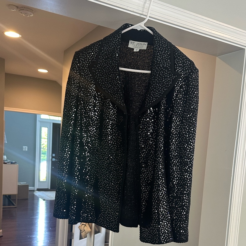 St. John Black Sequin Sparkle Knit Blazer - Picture 3 of 3